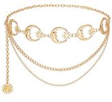 Liutufy Multilayer Metal Sun Waist Chain Belt Fashion Body Jewelry for Women (Gold Moon-M)