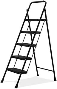 BOWEITI 5 Step Ladder, Portable Sturdy Steel Ladder with Handrails,Lightweight Folding Step Stool with Wide Anti-Slip Pedal,Foldable Ladder for Home Kitchen Library Office