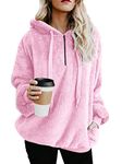 Womens Fuzzy Long Sleeve Drawstring Sherpa Hoodies Pullover Sweaters Warm Soft Fleece Sweatshirt Outwear Pink Small