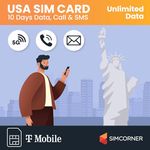 USA SIM Card for Candian Traveller (Unlimited 5G/4G Data, 10 Days) - 3-in-1 Data SIM Card - Standard, Micro & Nano SIM Card - Unlimited Calls & SMS to US, Hawaiian Mobiles & Landlines