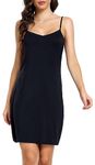 Sopesil Women's Full Slips Soft Nightdresses V Neck Petticoats Ladies Slips Dress Spaghetti Strap Basic Underskirt Chemises A-Black,M
