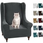 MAXIJIN Stretch Velvet Wingback Chair Slipcover 1-Piece Soft Stylish Plush Slipcovers for Wingback Chairs Thick Rich Velvet Wing Chair Cover with Elastic Bottom (Wing Chair, Gray)