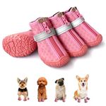 DEWVIE Dog Shoes for Small Dog, Anti-Slip Dog Boots with Reflective Strip, Puppy Paw Protectors for Indoor Outdoor Walking Winter Snow (Pink, Size 2)