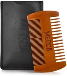 Wooden Beard Comb With Leather Case - Handcrafted Solid Beechwood Beard, Mustache and Head Hair Pocket Combs for Men Dual Action Fine & Coarse Teeth Perfect for Conditioner Oils and Beard Balms