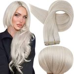 Full Shine Weft Hair Extensions Human Hair Weft Bundles 18 Inch Weave in Hair Extensions Color 1000 White Blonde Hair Extensions 105 Grams Remy Hair Bundles