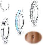 Kakonia 3Pcs 14G Clicker Belly Button Ring for Women Surgical Steel CZ Opal Belly Rings Simple Reverse Navel Rings Belly Piercing Body Jewelry Set