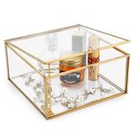 SUMNACON Golden Vintage Glass Lidded Box Square Jewelry Rings Bracelet Display Organizer Home Decor