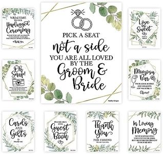 Hadley Designs 9 Greenery Wedding Signs for Ceremony and Reception - Unplugged Ceremony Sign for Wedding, Pick A Seat Not A Side Wedding Sign Set, Love is Sweet Sign for Dessert Table for Wedding