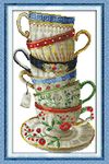 Full Range of Stamped Cross Stitch Kits 11 CT, Cotton DIY Embroidery Starter Kits DIY Needlework for Beginners Kids Adults (Elegant Coffee Cup 13.8'' x 21.3'')