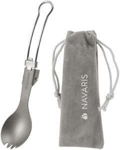 Navaris Spork Pieghevole - Cucchiaio Forchetta Insieme - Posate da Campeggio Pieghevoli in Acciaio Inox e Titanio - Forchette e Cucchiai - con Portaposate da Viaggio in Flanella