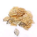 HEALLILY 100Pcs Hollow Leaf Charms Gold Metal Crafts Leaf Metal Flake Charms Ornaments Pendant for DIY Jewelry Making Hairpin Headwear Earring (Golden)