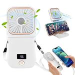 FINEDAYS Portable Handheld Personal Necklace folding fan 3000mAh Power Digital display Can hang neck, phone stand, handheld 180 ° wide angle blowing wind 3 Speeds Power Rechargeable Fan (White)