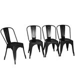 DORTALA Set of 4 Metal Dining Chair, Cafe Side Chairs with Rubber Feet, Stylish and Modern Chairs, Stackable Tolix Bar Cafe Side Chair Black, 18''