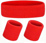 3 Pcs Sweatbands Set, Cotton Terry Cloth Sports Headband & Wristband for Working Out, Tennis, Gymnastics, Baseball, Basketball, Football, Gym Exercise(Red), 7.67 x 2.16 inch