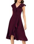 Meetjen Formal Dresses for Women Wedding Guest Swing Cocktail Party Dress Ruffle Mother of The Bride Dress Burgundy M