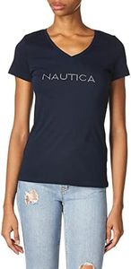 NAUTICA Women's Easy Comfort Supersoft 100% Cotton Classic Logo T-Shirt, Navy, XX-Large