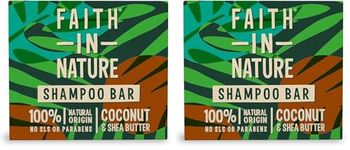 Faith In Nature Natural Coconut & Shea Butter Shampoo Bar, Hydrating, Vegan & Cruelty Free, Paraben and SLS Free, for Normal to Dry Hair, 85g (Pack of 2)