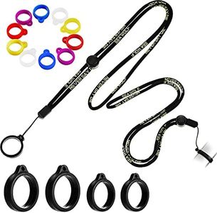 16 Pieces Anti-Lost Lanyard Set, Including 2 Pieces Necklace Lanyards Pendant Holder Lanyard Safety Neck Strap with 14 Pieces Anti-Lost Silicone Ring Soft Pen Protective Ring (Black)