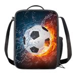 VKWE Football Lunch Box Bag Boys Girls 3D Football Insulated Lunch Bag Kids Reusable Cooler Warm Tote Football Lunch Box with Drink Bottle Holder for School Picnic Travel Hiking Camping