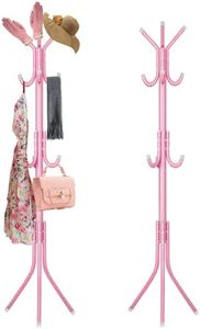 Swpeet 1 Pack 68'' Coat Rack, Freestanding Hat Rack, Clothing Rack, Metal Coat Tree Stand Kit Contains 11 Hook 2 Tube 22 Pipe Sleeve 22 Screw 22 Gasket 1 Pipe Plug 1 Hex Wrench for Jacket, Bag, Pink