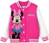 Disney Frozen Elsa Mickey Minnie Princess Girls/Boys Varsity Bomber Letterman Jacket Lightweight Zip-up Sweatshirt, Hot Pink-minnie Mouse, 5-6 Years