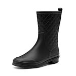 DREAM PAIRS Wellies Women Mid Calf Wellington Boots Ladies Garden Boots Waterproof Rain Boots Outdoor Black 6.5 UK SDRB2204W-E