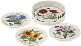 Portmeirion Botanic Garden 3.75 Ceramic Coasters with Holder- Set of 4 | Assorted Floral Motifs | Porcelain | Dishwasher safe, Microwave safe, Freezer safe