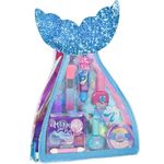 Townley Girl Mermaid Vibes Makeup Set with 8 Pieces, Including Lip Gloss, Nail Polish, Body Shimmer and More in Mermaid Bag, Ages 3+ for Parties, Sleepovers and Makeovers