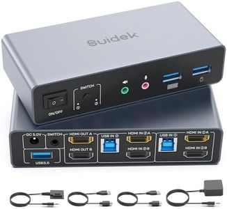 SUIDEK HDMI KVM Switch 2 Monitors 2 Computers Support 4K@60Hz, 3 Port USB3.0 KVM Switches for 2 Computers Share Keyboard/Mouse/Hard Drives and 2 Monitor, with Desktop Controller and 2 USB Cables