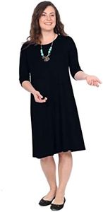 Kosher Casual Women's Modest Knee Length Lightweight T-Shirt Dress with 3/4 Sleeves Large Black