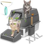 Stainless Steel Litter Box, Cat Litter Box,Enclosed Extra Large Kitty Litter Box with High Wall, Metal Cat Litter Box Never Absorbs Odors, Sturdy Easy to Clean, Non-Sticky, Anti-Leakage (Gray)