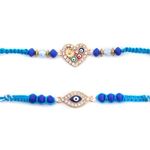 SWACRAFT Raksha Bandhan Set of 2 Rakhi for Brother | Evil Eye Heart Design Rakhi for Small Brother Sister| Evil Eye Rakhi for Brother Bhaiya Bhabhi | Designer Om Rakhi for Brother | VRDUK018