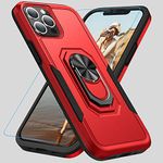 for iPhone 12 Case ,Case iPhone 12 Pro Military Grade Full Body Rugged Drop Shockproof Protective Cover with Tempered Glass Screen Protector with Ring Kickstand Magnetic Car Mount Holder for iPhone 12/iPhone 12 Pro 6.1'' (Red)