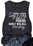 Country Music Shirt for Women Kenney Drink a Beer Get Along Funny Vintage Tank Top Summer Graphic Muscle Tank (Small, Dark Grey)