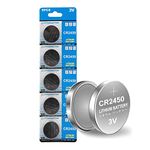 Cotchear 5pcs/Pack CR2450 Coin Battery 550mAh 3V CR 2450 Button Cell Batteries ECR2450 KCR2450 5029LC LM2450 3V Battery for Car Key Remote