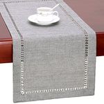 GRELUCGO Handmade Hemstitch Gray Dining Table Runner Or Dresser Scarf, Rectangular 14 By 54 Inch