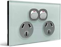 Contech CLSOL Australia Standard Double Power Point, Ocean Blue Glass Panel, SAA Approved GPO, Silver Textured Wall Socket Outlets, Push Button, 10A 250V