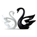 LADROX® Lavish Modern Home Décor Swan Couple | Matte Finish Ceramic Figurines (Set of 2Pc, White and Black)