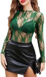 Avidlove Women Mesh Crop Top Long Sleeve See Through Shirt Sheer Blouse Mock Neck Clubwear Green Small