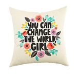 Ogiselestyle You can Change The World Motivational Sign Cotton Linen Home Decorative Spring Floral Throw Pillow Case Cushion Cover for Sofa Couch, 18" x 18"