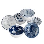 Swuut Japanese Style Ceramic Snack Bowls,10 Ounces Salad,Soup,Rice Bowl Set,Vintage Blue and White (Blue&White)