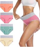 wirarpa Underwear Women High Waist Cotton Knickers Ladies Panties Full Coverage Briefs Underpants Plus Size Multicolour 4 Pack XL