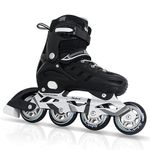 Black Inline Skates for Youth Boys Men, 4 Sizes Adjustable Blades Roller Skates with Ankle Support, Adjustable Strap, 84mm Wheels and Soft Boot Fit for Skating, Roller Derby, Street Hockey