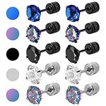 Firtink 5 Pair Titanium Earrings Screw Back Surgical Steel Earrings Stud Earrings for Men Women Hypoallergenic Rainbow 5A Cubic Zirconia Double Side Earrings Sleeper Earrings