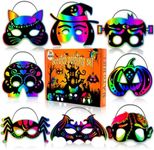 Natonhi 32Pcs Halloween Crafts for Kids Rainbow Scratch Mask, Halloween Games Scratch Art and Craft Kit Halloween Classroom Activities Favors Party Supplies