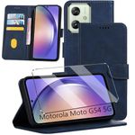 HuiYouMY 2-in-1 Case Compatible with Motorola Moto G54 Leather Phone Case, Wallet Case Cover [Card Slots] [Kickstand] Magnetic Closure Full Protection Book Folio Design wallet flip phone case - Navy