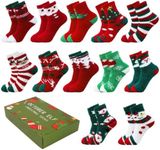 6 Pairs/12 Pairs Adult Christmas Holiday Socks Warm Winter Cozy Socks Fuzzy Socks With Plus Size And Anti-Slip Bottom (One size, F-12Pairs)
