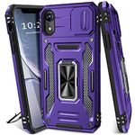 DMDMBATH for iPhone XR Case with Slide Camera Cover, iPhone XR Phone Case with Magnetic Kickstand Ring, Military Grade Shockproof Protective Case for iPhone XR 6.1 inch (Purple)