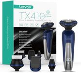 VOYOR Electric Shavers Men Rechargeable Electric Razor for Men 3D Rotary Mens Shavers Cordless Foil Shaver 4-in-1 Shaving Kit for Men Nose Hair Trimmer Wet and Dry LCD & Travel Lock TX410 (Blue)