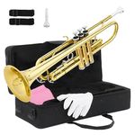 Ktaxon Bb Trumpet for Student, Beginner Trumpet with Hard Case,7C Mouthpiece, Cleaning Cloth, Gloves, Brass Instruments for Kids and Adults(Gold)
